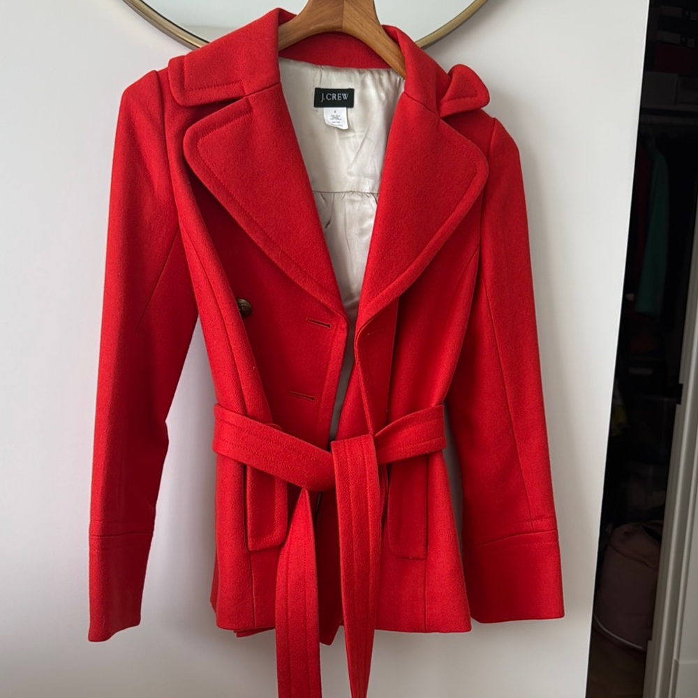 Rare J. Crew Double Surge Tuesday Coat with Wide Lapels and Belted Waist